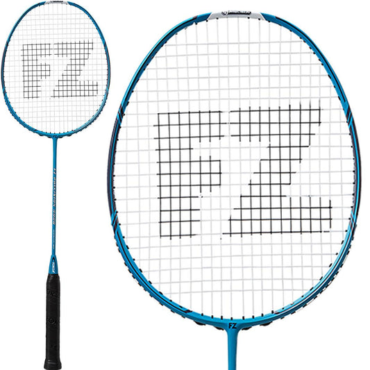 The FZ Forza Precision 4000 Badminton Racket, crafted by the brand FZ Forza, offers exceptional durability. It features a striking blue frame complemented by black strings and subtle white highlights. The sleek black handle prominently showcases the brand's logo on the racket's head.