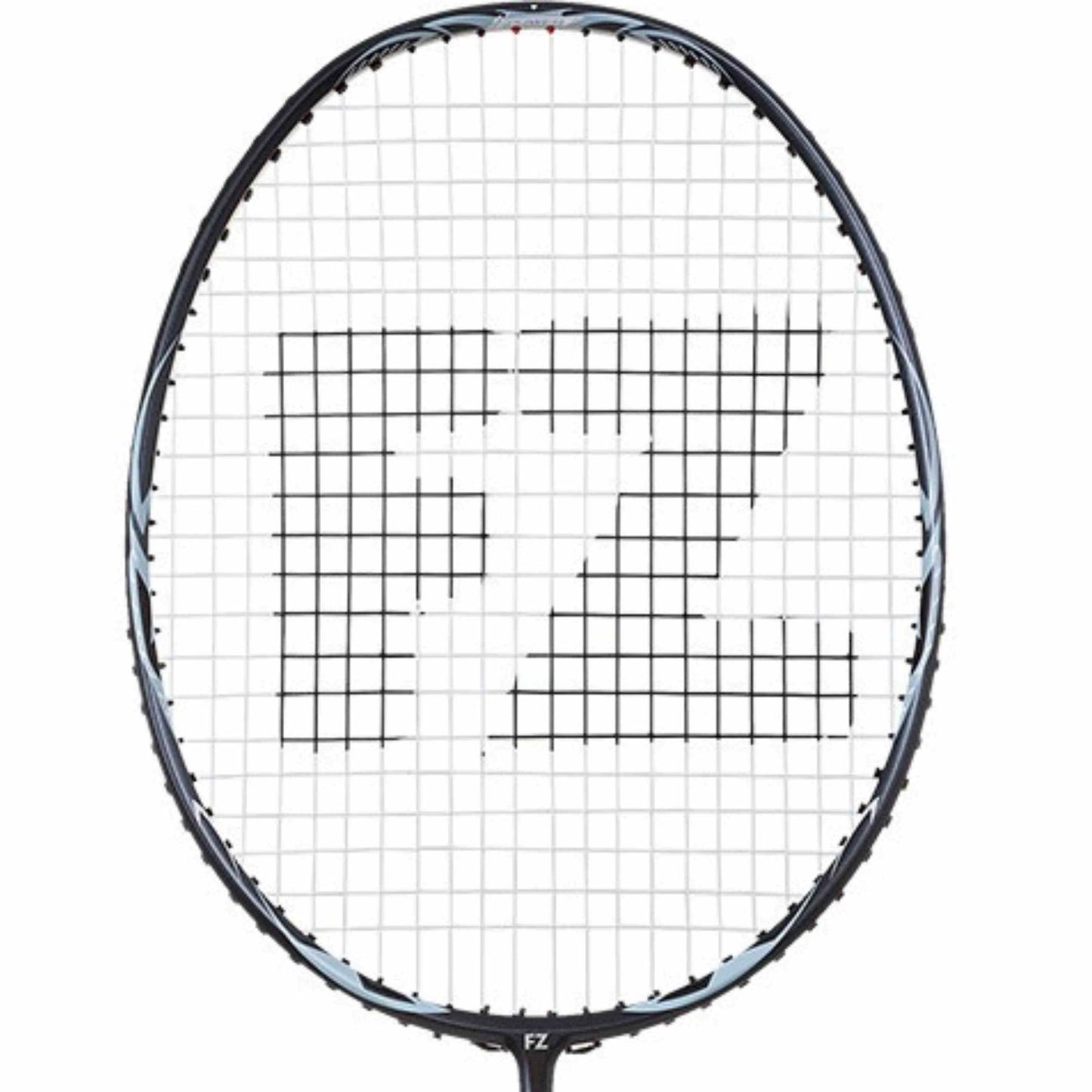 The FZ Forza Aero Power 776 Badminton Racket - Black, crafted by FZ Forza, is ideal for intermediate to advanced players and showcases a sleek black frame. The strings feature an elegantly integrated "FZ" design at the center of the racket head.