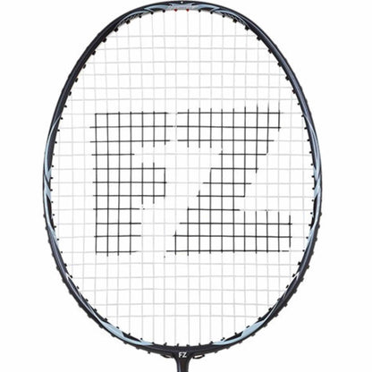 The FZ Forza Aero Power 776 Badminton Racket - Black, crafted by FZ Forza, is ideal for intermediate to advanced players and showcases a sleek black frame. The strings feature an elegantly integrated "FZ" design at the center of the racket head.