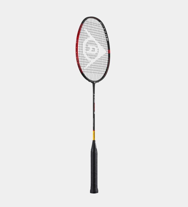 Introducing the Dunlop Z-Star Control 88 Badminton Racket, a high-performance choice for advanced players. This stylish racket features a sophisticated black and red frame paired with a white string pattern, and it incorporates Sonic Core Infinergy technology. Displayed against a simple white background, this racket combines both aesthetics and function beautifully.